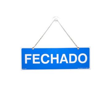 Placa aberto/fechado com corrente e ventosa de PVC 30 x 10cm