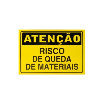 Placa atenção risco de queda de materiais de PVC 35 x 25cm