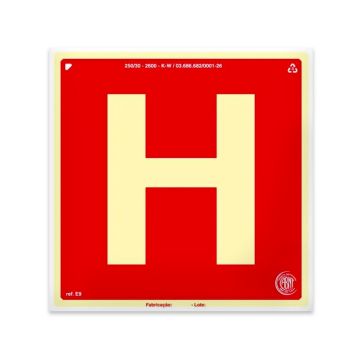 Placa hidrante "H" fotoluminescente PVC 30x30cm