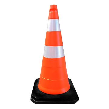 Cone PVC 75cm com fitas refletivas e base de borracha