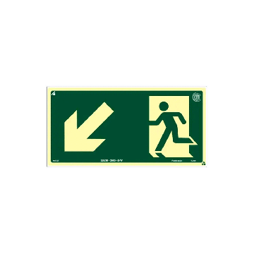 Placa fotoluminescente rota de fuga seta para baixo à esquerda de PVC