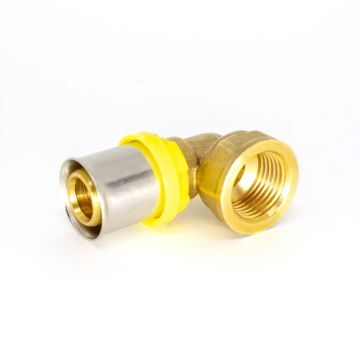 Joelho de compressão com rosca fêmea PEX multicamadas para gás - 20mm x 3/4 pol.