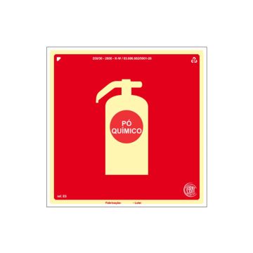 Placa fotoluminescente extintor pó químico de PVC