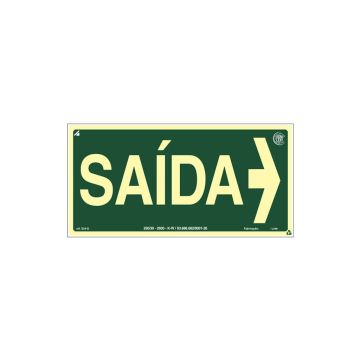 Placa fotoluminescente saída seta para lateral duas faces de PVC - 25 x 16cm