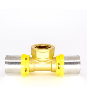 Tê de compressão com rosca central fêmea PEX multicamadas para gás - 20mm x 1/2 pol.