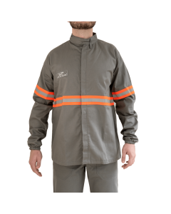 Camisa eletricista NR10 risco 2 cinza claro classe 1 e 2 com refletivo laranja - CA 46298