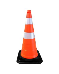 Cone PVC 75cm com fitas refletivas e base de borracha