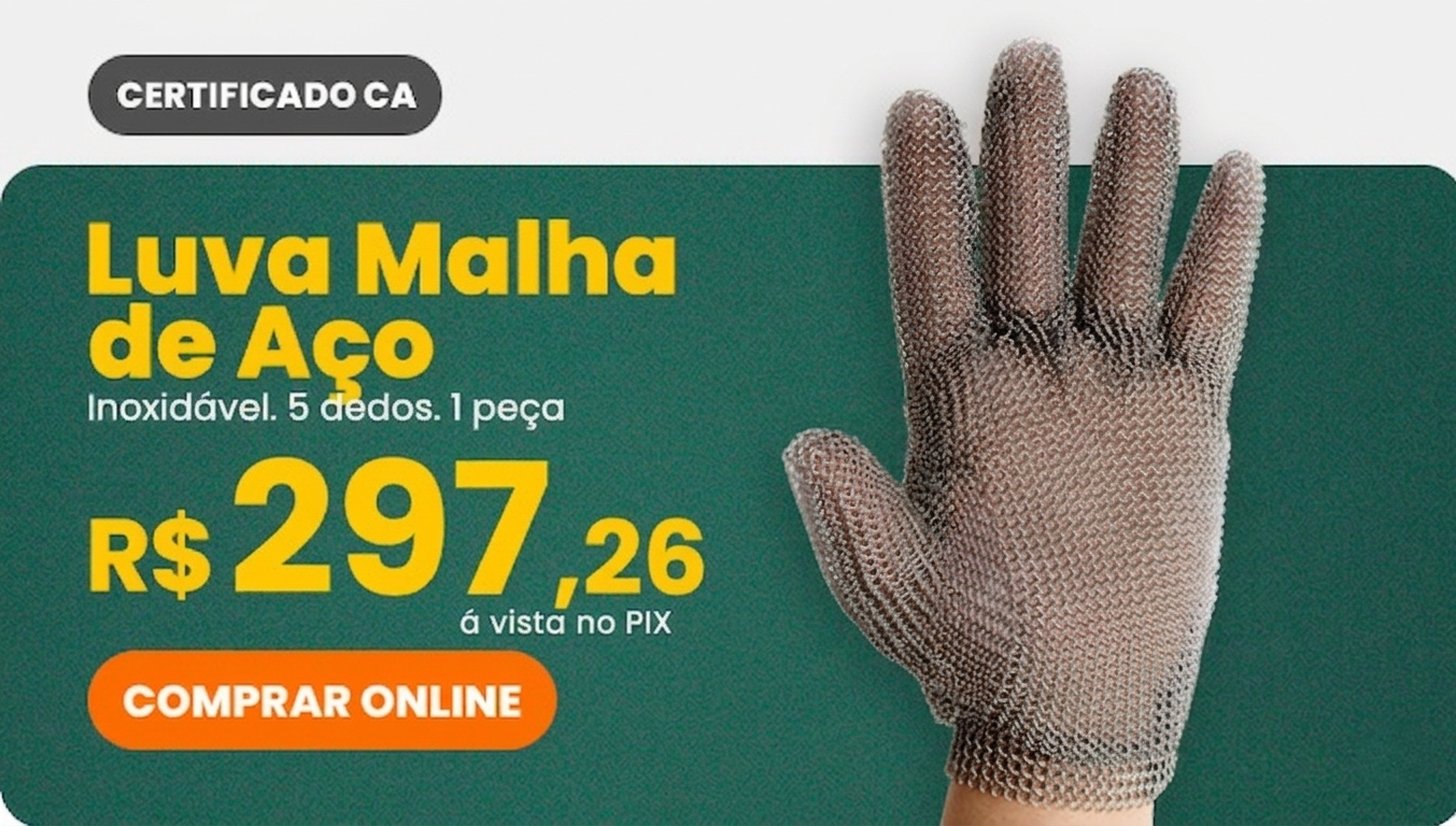 luva malha de aco 5 dedos com ca